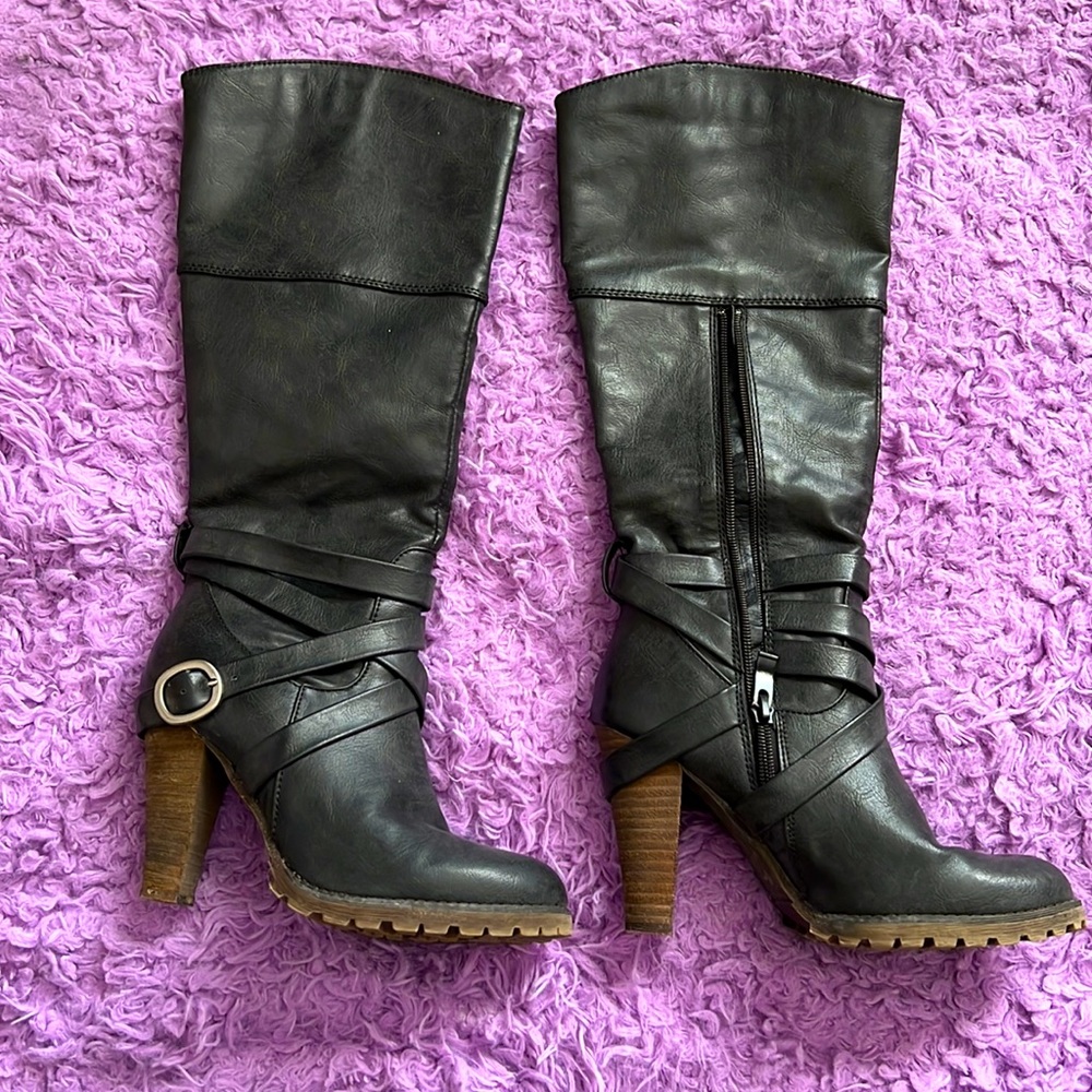 Black Leather Calf Boots
